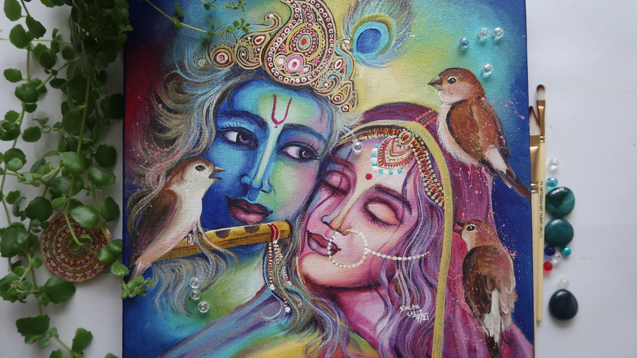 Capture the Divine Love of Radha Krishna with Birds: Step-by-Step Acrylic Painting Tutorial&quot;