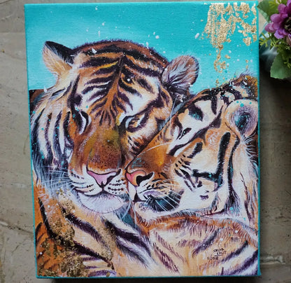Unleash Your Inner Artist: Learn to Paint Two Beautiful Tigers Snuggling on Canvas with Acrylic Paints