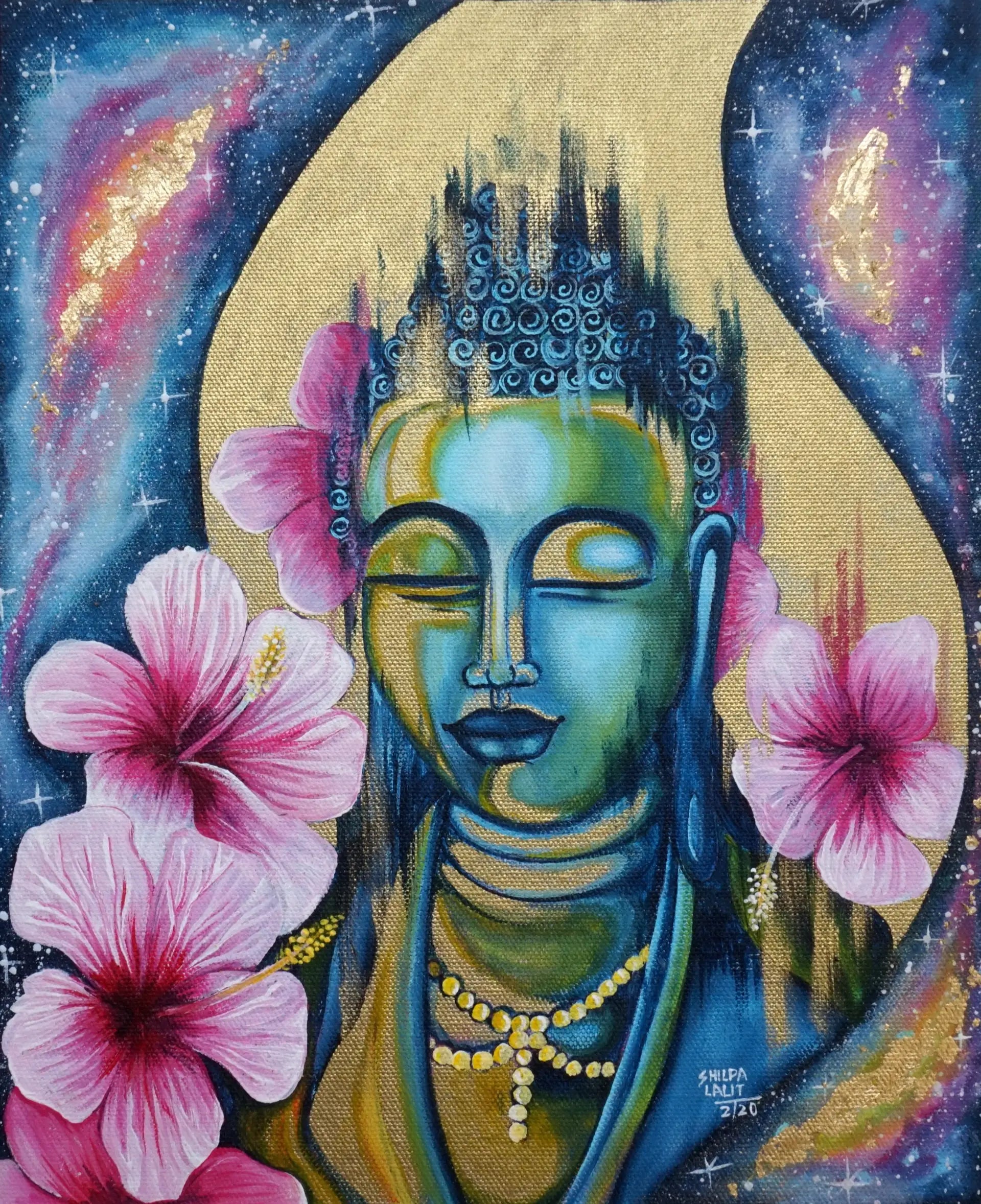 Cosmic Serenity: Learn to Paint a Meditating Buddha with a Galaxy and Gold using Acrylics on Canvas