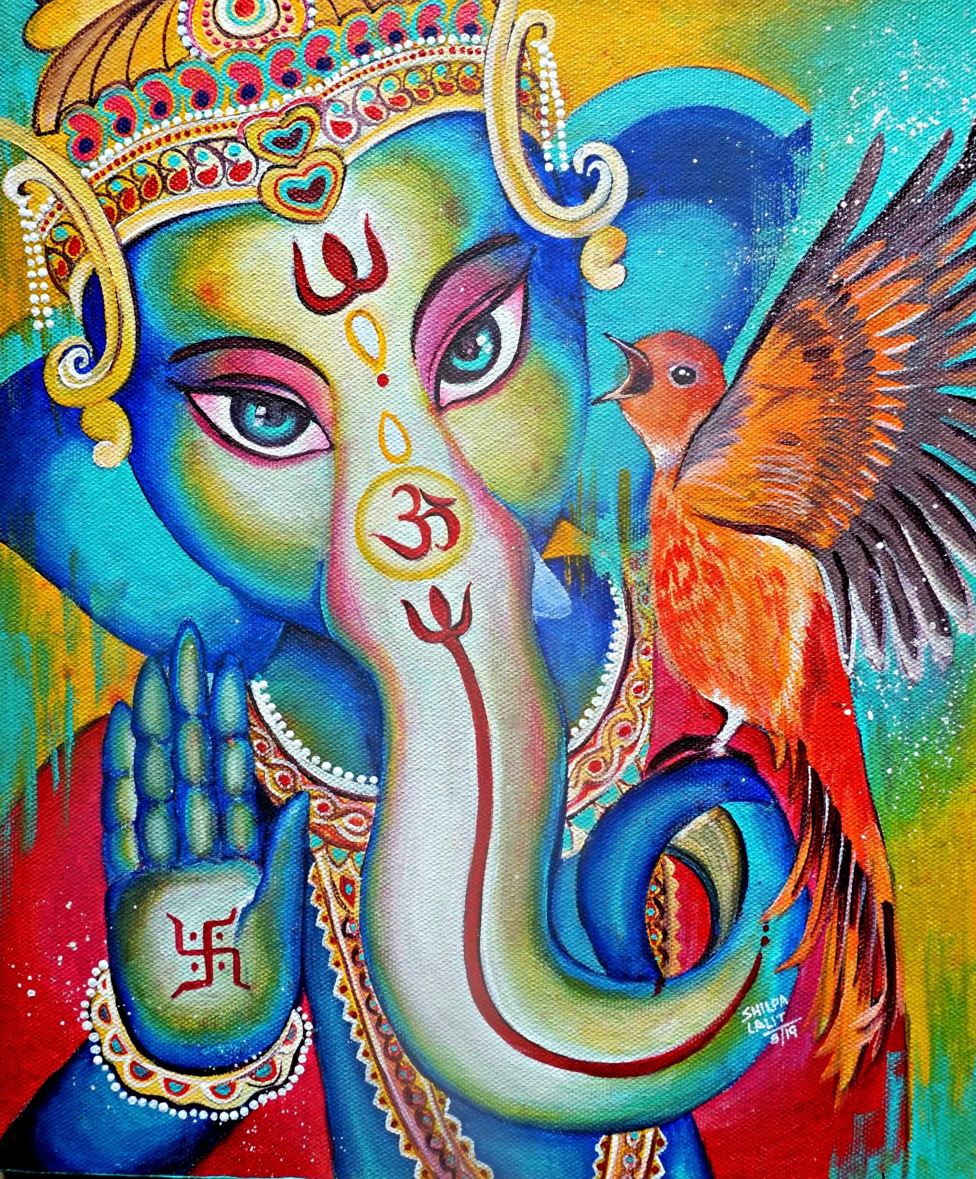 Learn to Paint the Majestic Lord Ganesha with the Red Bird - Acrylic Painting Workshop