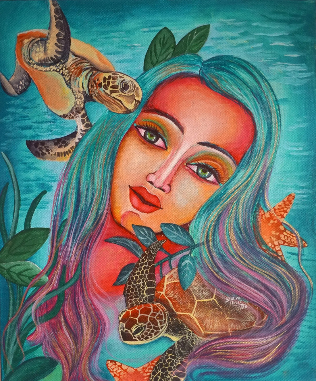 Underwater Harmony: Learn to Paint a Mermaid with Turtles using Acrylics on Canvas