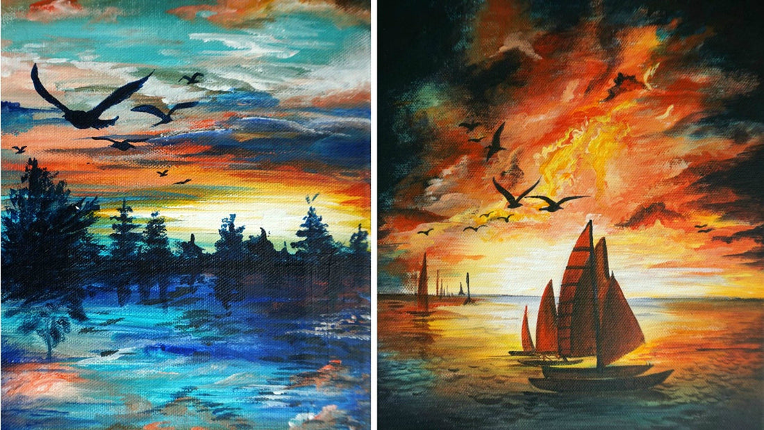 Experience the Magic of Sunsets: Step-by-Step Guide to Painting Two Beautiful Acrylic Sunset Paintings