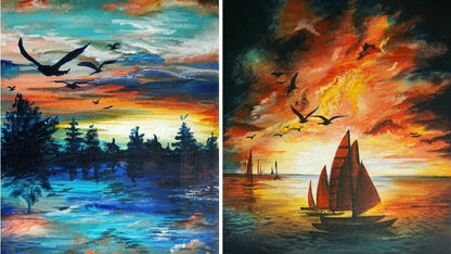 Experience the Magic of Sunsets: Step-by-Step Guide to Painting Two Beautiful Acrylic Sunset Paintings