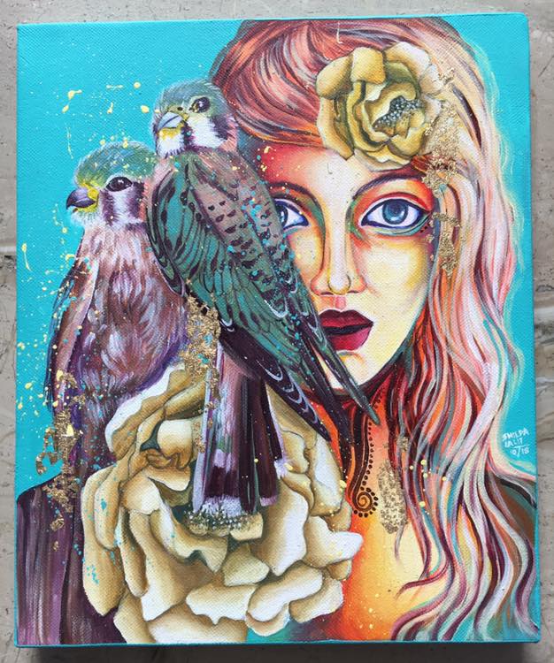 Discover the Art of Painting a Beautiful Girl with Two Birds - An Acrylic Workshop on Canvas for All Skill Levels!