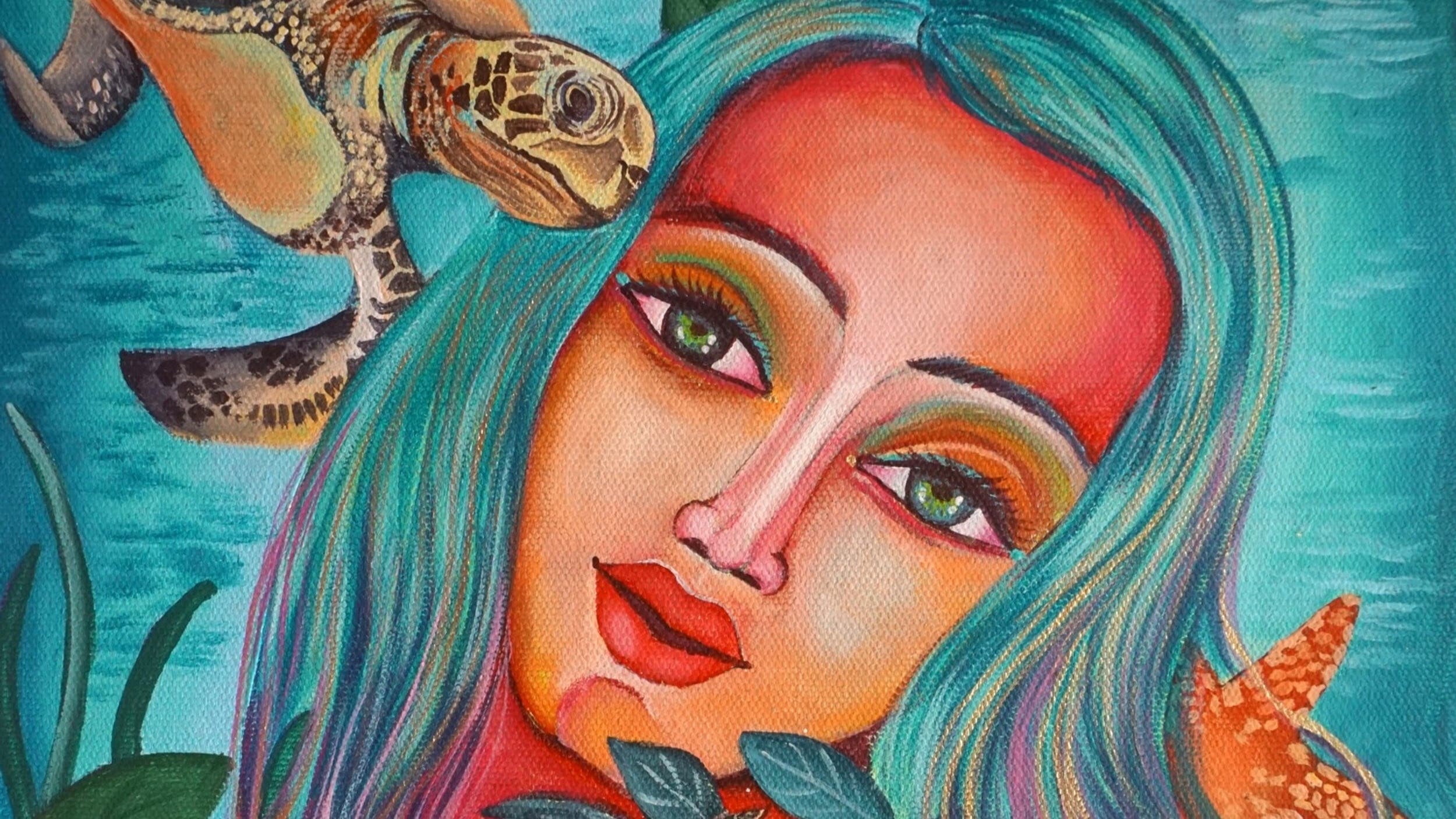 Underwater Harmony: Learn to Paint a Mermaid with Turtles using Acrylics on Canvas