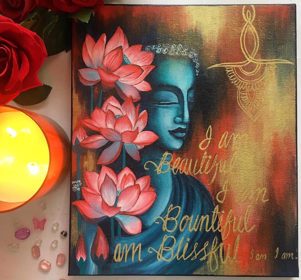 Explore Mindfulness and Creativity with Our Acrylic Painting Workshop: Learn How to Paint Buddha in Red and Gold Inspired by Affirmations - I AM, I AM, I AM