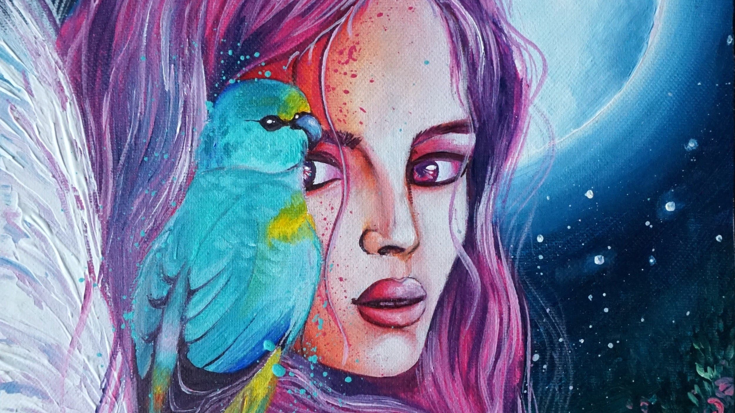 Discover the Angel of Self-Love: Learn How to Paint an Inspiring Portrait with a Bird on the Shoulder using Acrylic Paints