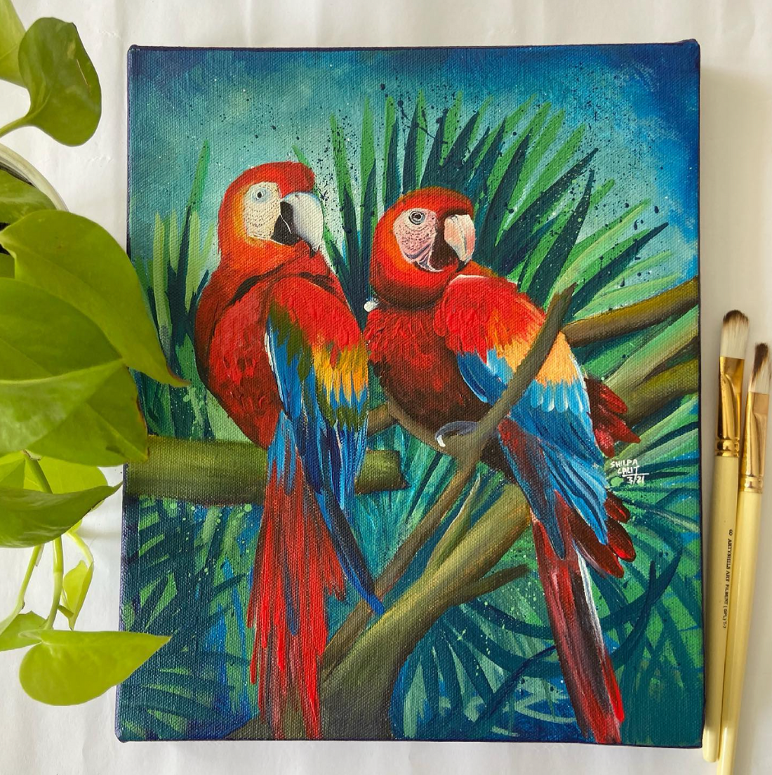 Acrylic Painting Workshop: Create Stunning 2 Macaws in a Tropical Forest on Wrapped Canvas