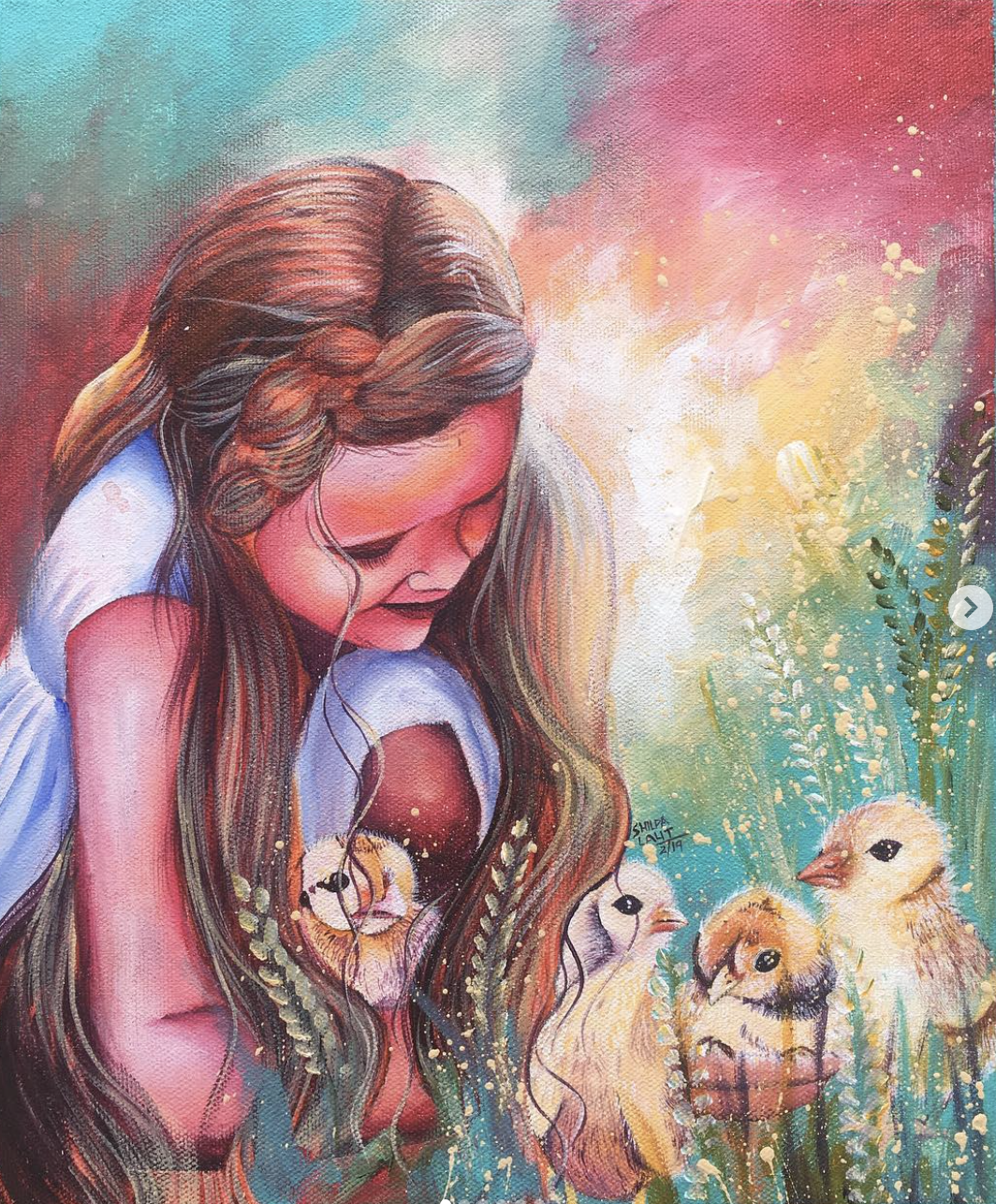 ACRYLIC PAINTING WORKSHOP : Learn the Step-by-Step Process of Painting a Adorable Little Girl Playing with Baby Chicks in Acrylics