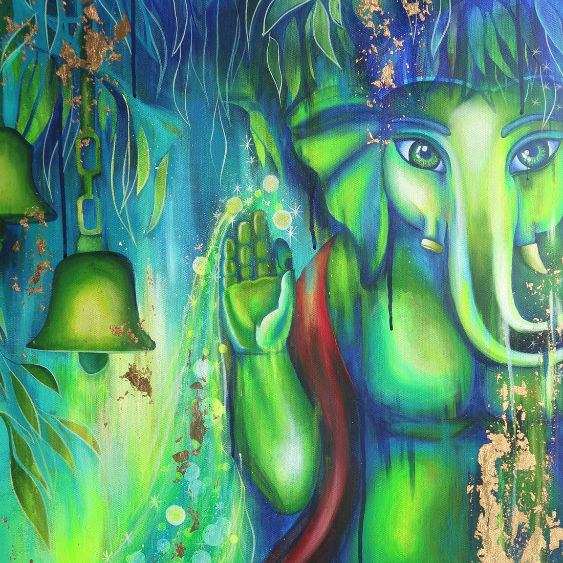 Divine Original Art: Lord Ganesha with Mooshak, His Beloved Mouse for Prosperity and Wisdom