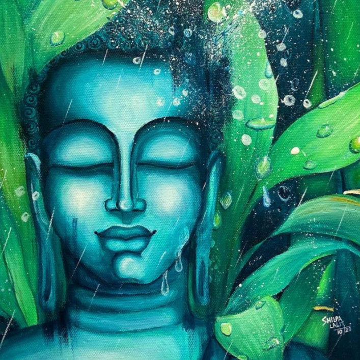 ACRYLIC PAINTING WORKSHOP : PAINT BUDDHA AROUND BAMBOO AND RAIN PAINTING LESSON