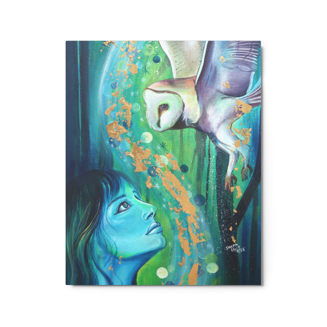 METAL PRINT GLOSS - CONNECTION | GIRL AND OWL PAINTING METAL PRINT